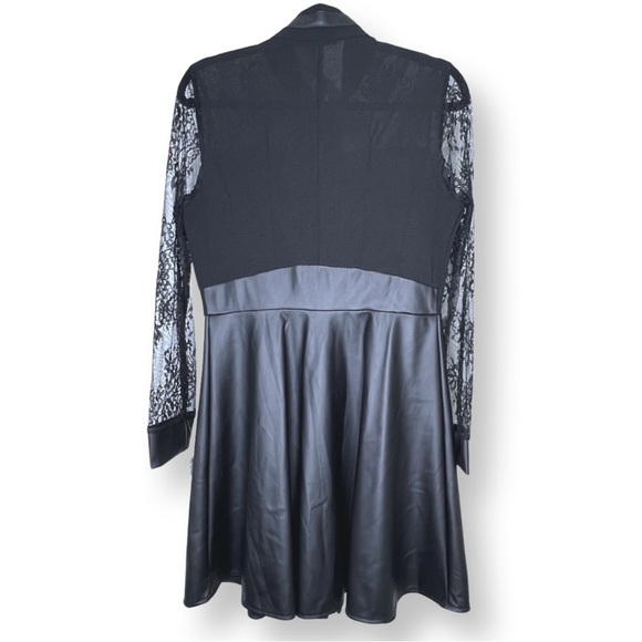 [ CBR ] Black Longsleeve Fit & Flare w/Faux Leather Skirt : M - Picture 7 of 14